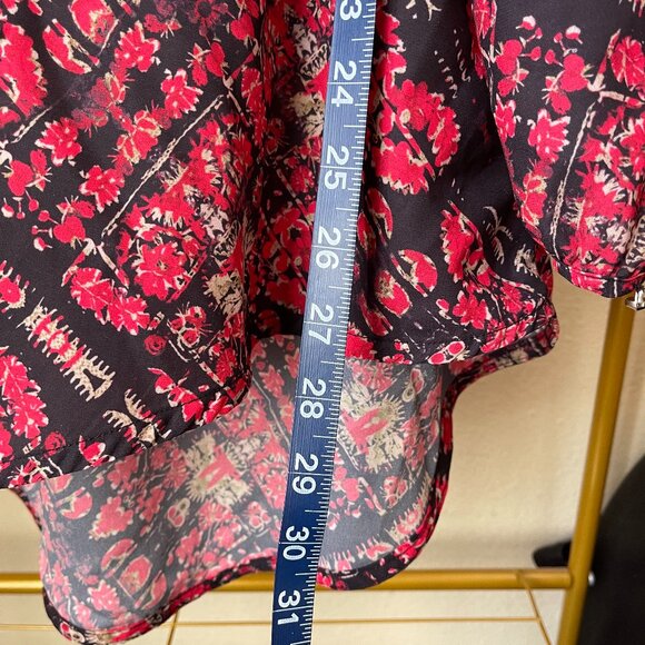 Silk Boho Red Black Gold Floaty Top Statement Festival Piece - Picture 9 of 13